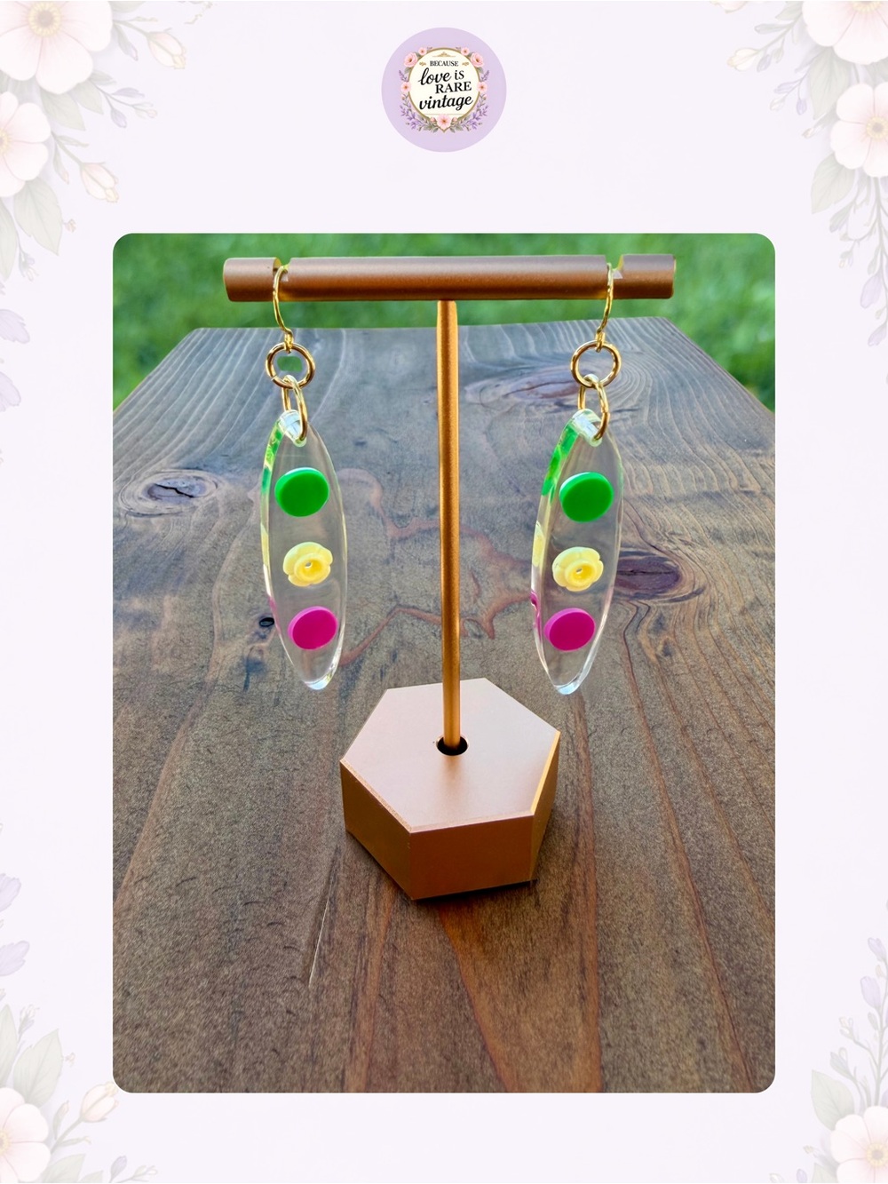 Marquise Resin Earrings • Green, Yellow & Fuchsia Retro Style